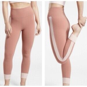 Athleta Leggings L Elation Rib Trim 7/8 Tight Blush Coral Gym Wear